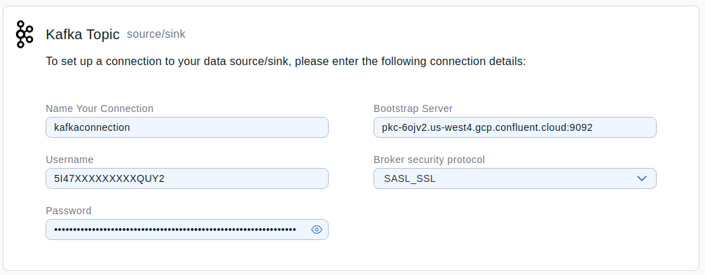 Connection details for a Kafka cluster