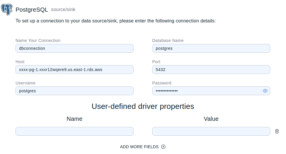 Connection details for a PostgreSQL database instance