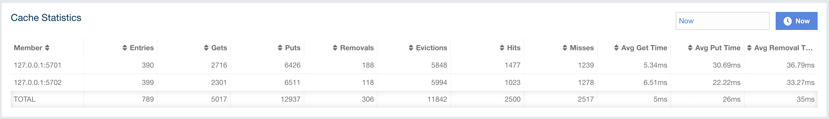 Cache Statistics Data Table