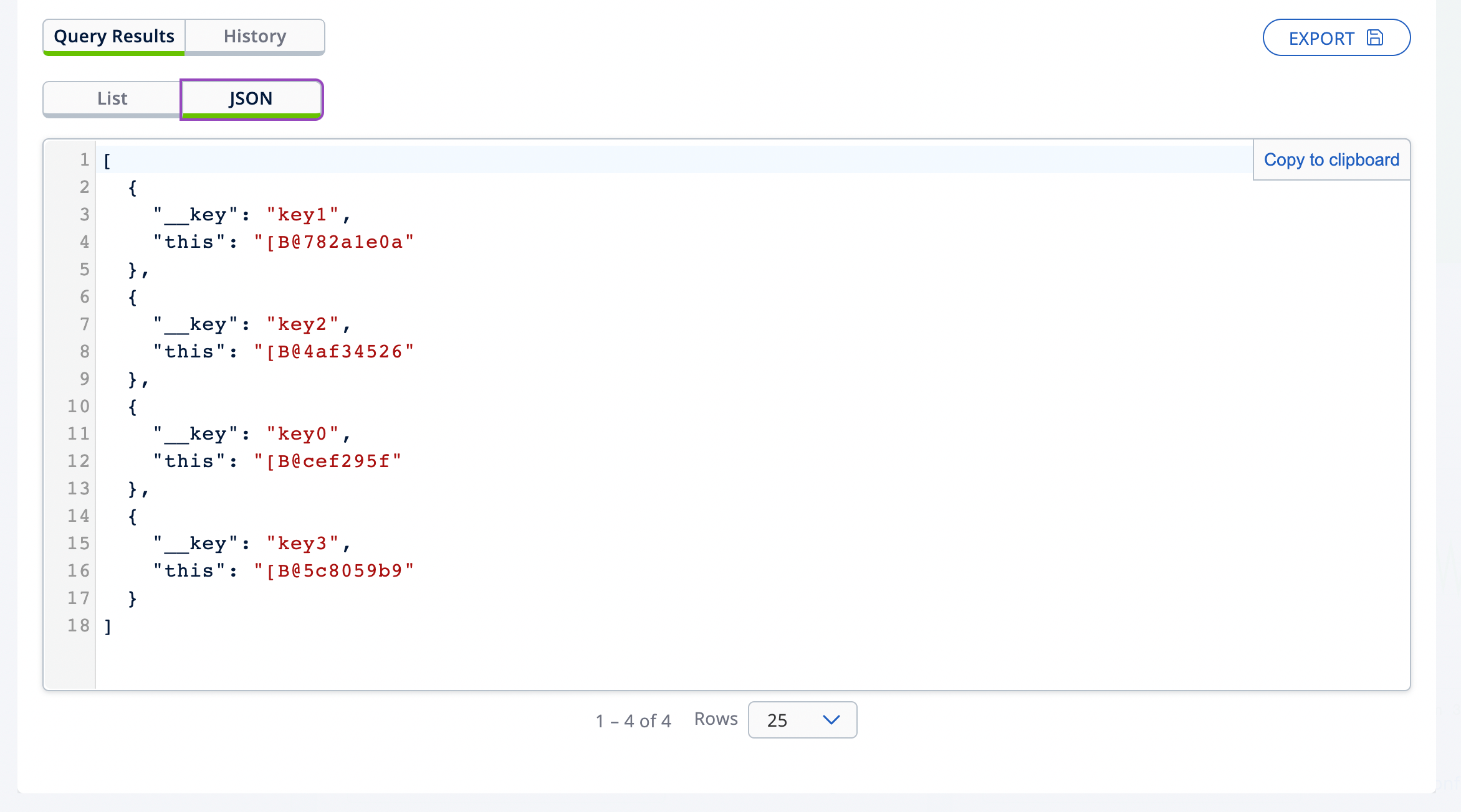 JSON query results