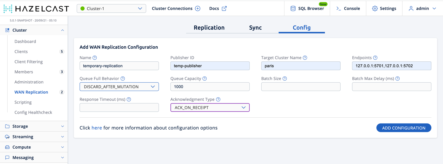 Add Temporary WAN Replication Configuration