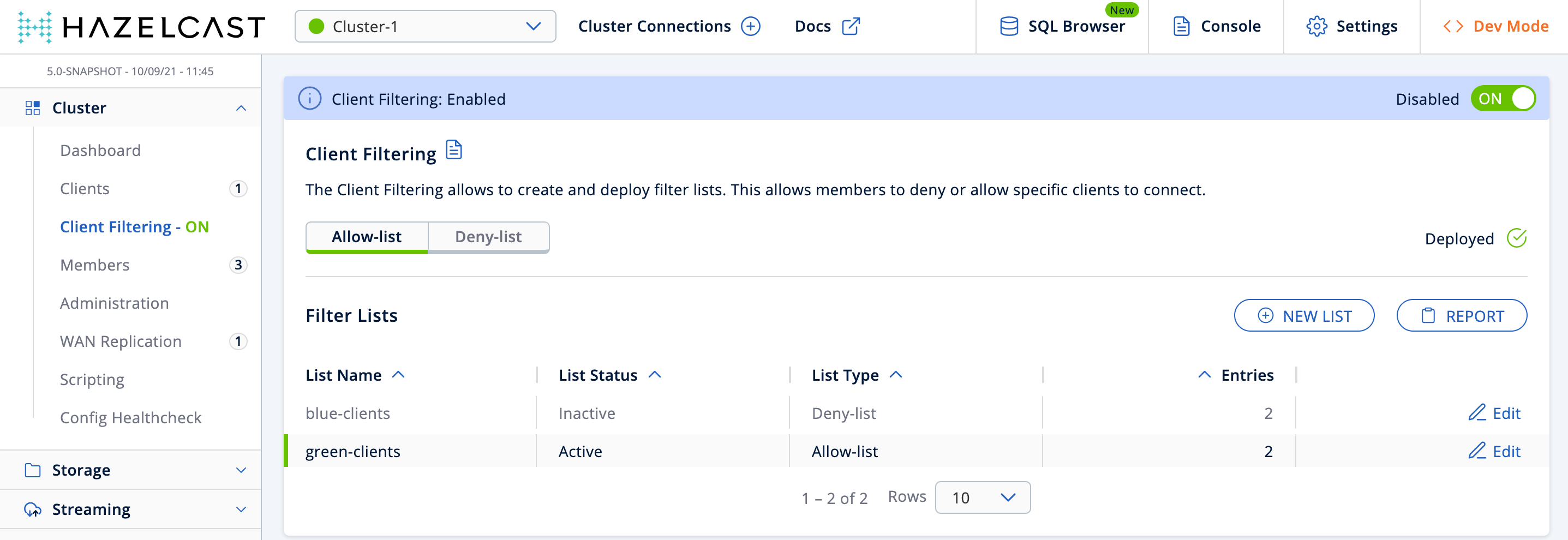 Client Filtering View