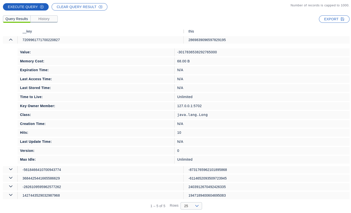 A list of query results with metadata view