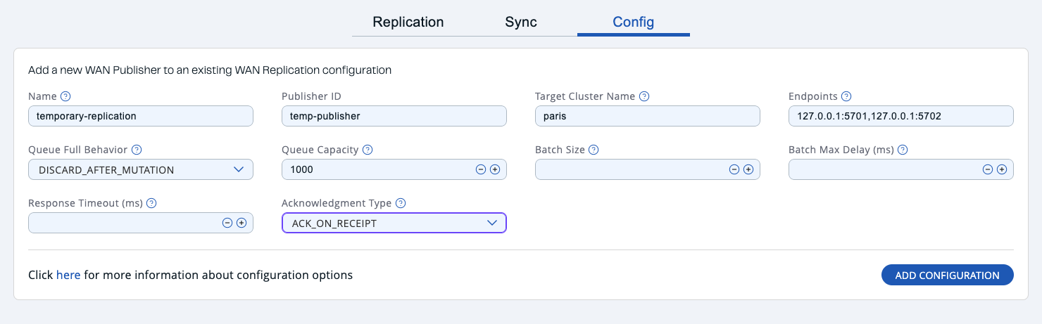 Add Temporary WAN Replication Configuration