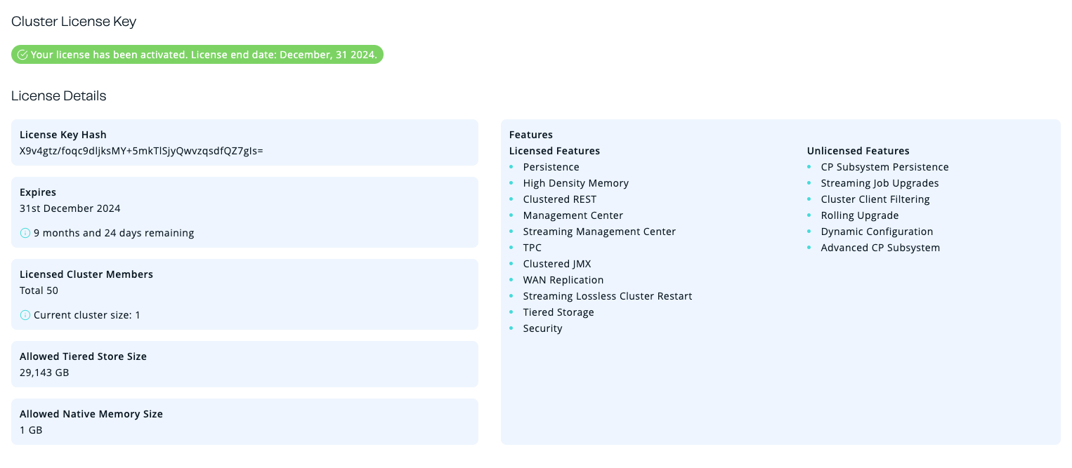 Cluster License page