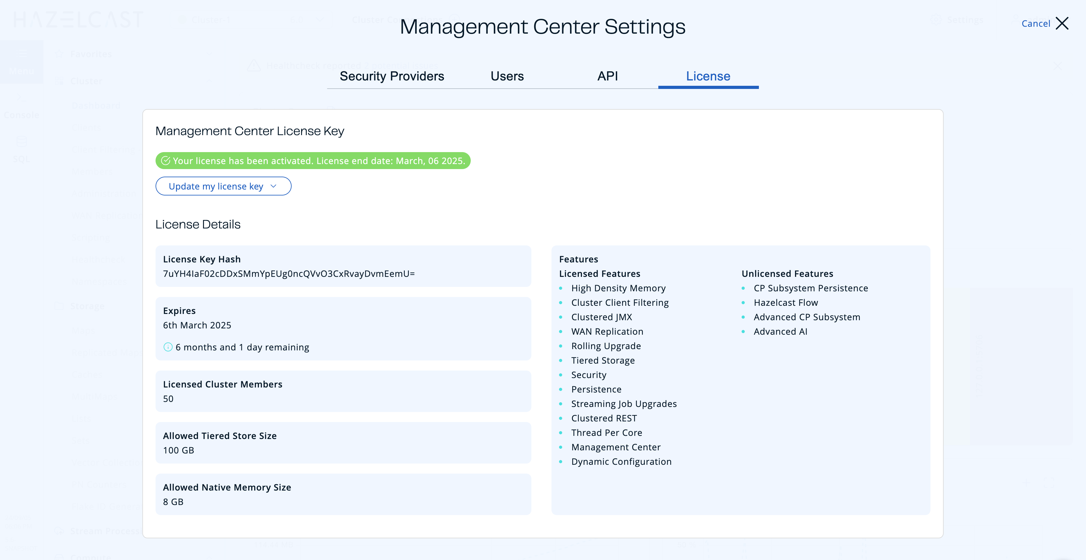 Management Center License Page