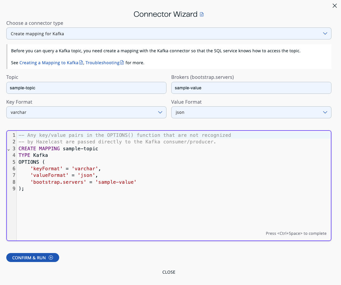 SQL Browser Connector Wizard Kafka