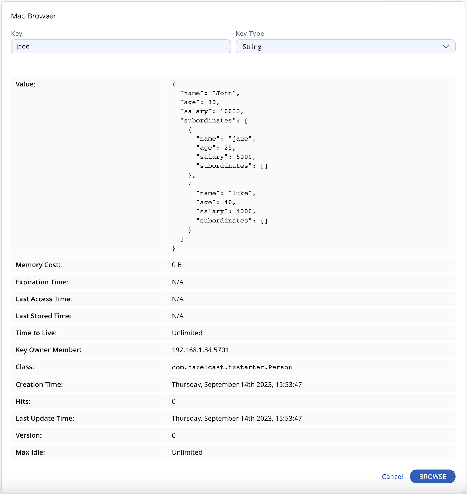 Map Browser with Custom Typed Value